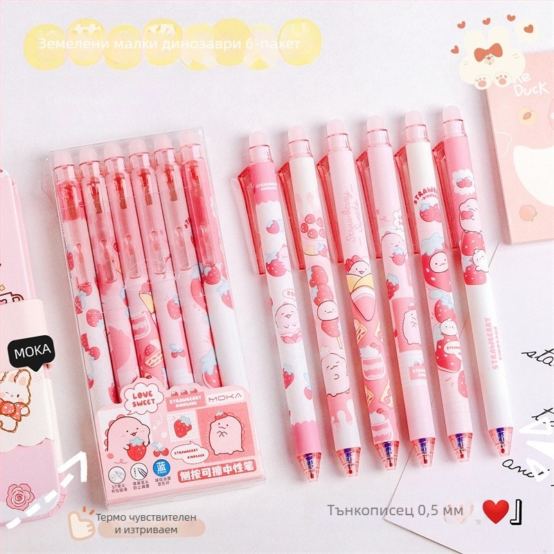 Перо за писане с cartoon дизайн, изтриваемо, механизъм на натискане, пластмасов корпус, ST връх, ST глава, опаковано в кутия