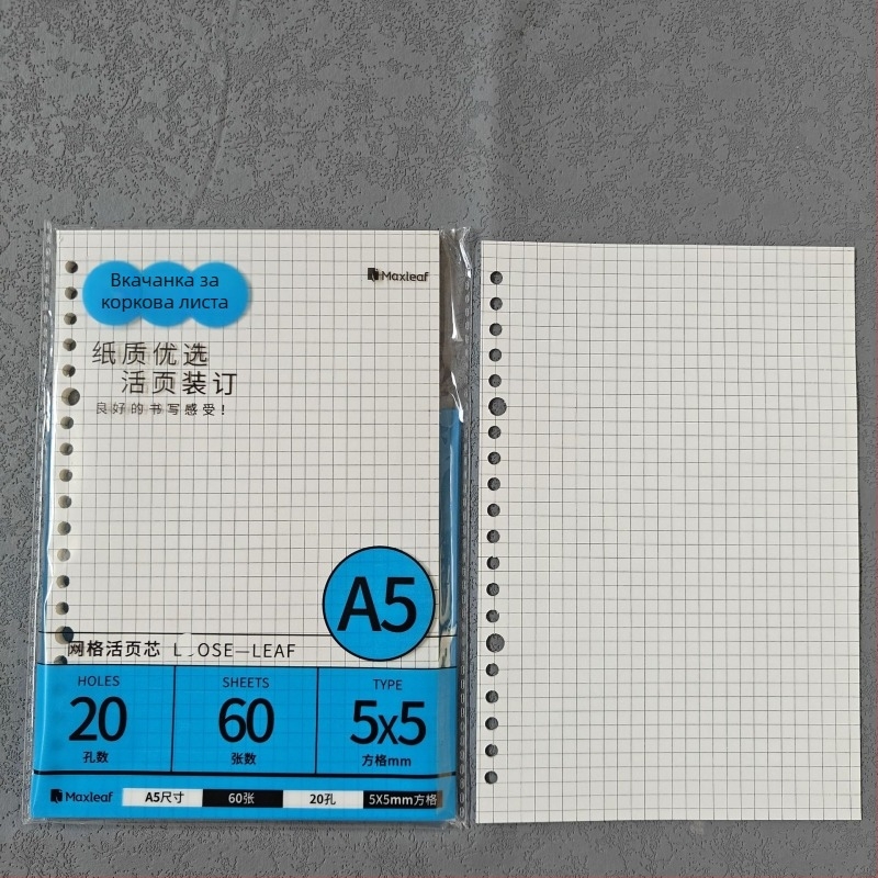 Mary B5 тетрадка с листове за смяна, Dowling хартия, 60 листа, дупки 20/26/6/8/10