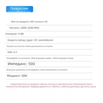 Външна гумена антена 2,4 GHz за смарт домове, бутонна антена за Bluetooth/Wi‑Fi маршрутатор и мрежова карта
