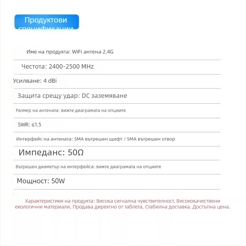 Външна гумена антена 2,4 GHz за смарт домове, бутонна антена за Bluetooth/Wi‑Fi маршрутатор и мрежова карта