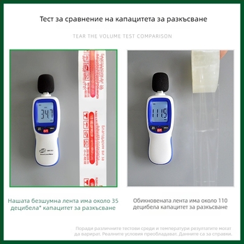 Опаковъчна лента, висока вискозност, с нисък шум, на основа BOPP, лепило чувствително към натиск; температурна устойчивост: 120°C дългосрочно / 150°C краткосрочно.