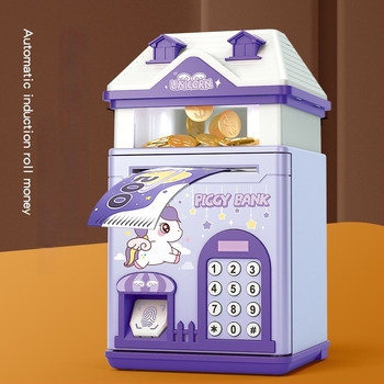 Детска спестовна кутия със звездна прожекция и заключване с пръстов отпечатък — къщичка от пластмаса, инжекционно формована, прост и модерен стил, печатано лого