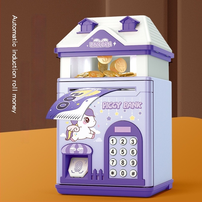 Детска спестовна кутия със звездна прожекция и заключване с пръстов отпечатък — къщичка от пластмаса, инжекционно формована, прост и модерен стил, печатано лого