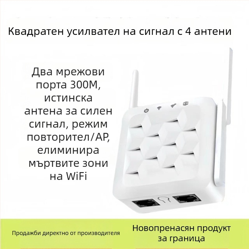 WiFi разширител Mini Square Type със стенно проникващ усилвател, 802.11n, 300Mbps, Cat5 кабел, 110–220V