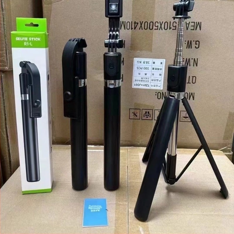 Селфи стика със светлина и Bluetooth дистанционно, тринога за пътуване и на открито, пластмасова конструкция