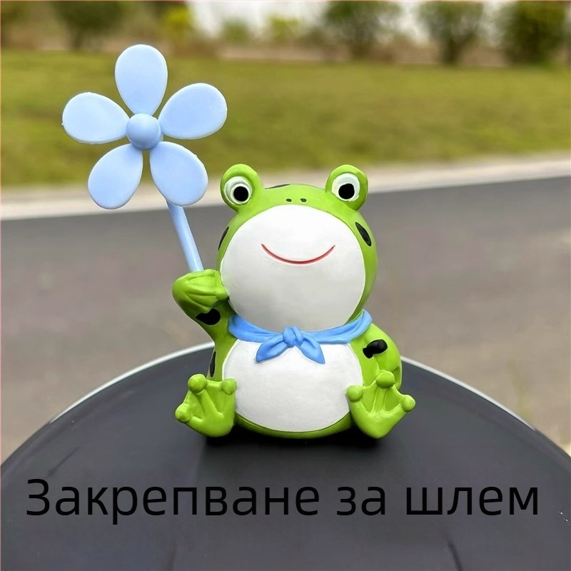 Декоративен аксесоар за велосипед: карикатурна жаба‑ветрило, мотив бамбук-драконfly, смола