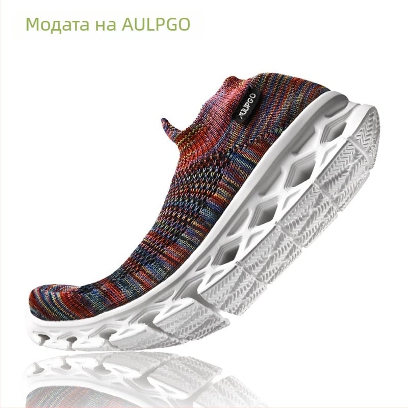 Дишащи мрежести чорапени маратонки за възрастни — EVA междинна подметка и EVA подметка, нисък модел, слеп-он обувки за походи