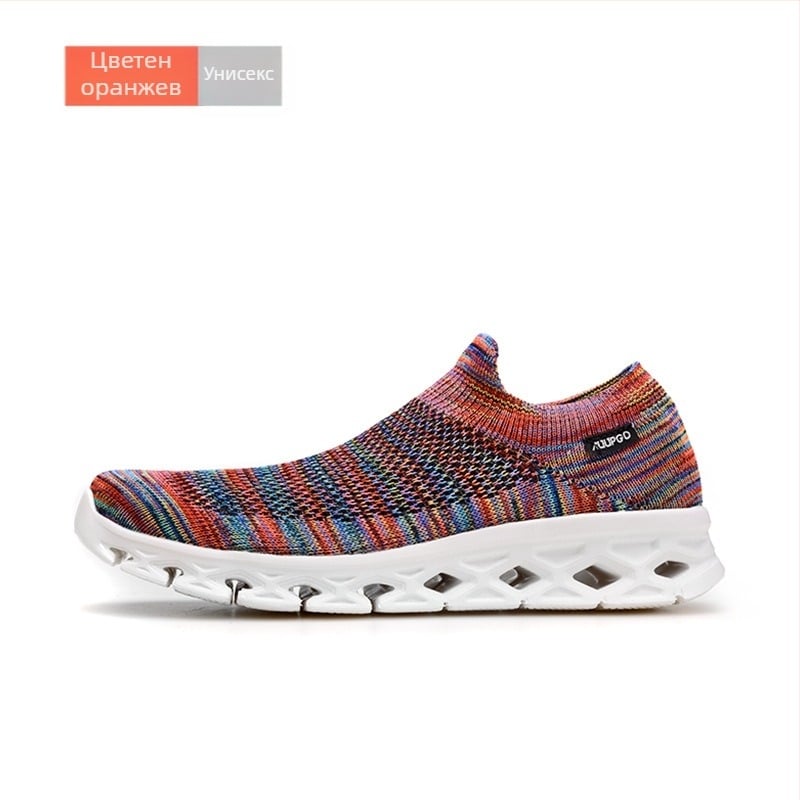 Дишащи мрежести чорапени маратонки за възрастни — EVA междинна подметка и EVA подметка, нисък модел, слеп-он обувки за походи