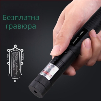 Лазерен фенер‑писалка със звезден ефект, 200 mW лазер, вградена 2000 mAh батерия, USB зареждане, въртене на 360°, обхват над 500 м
