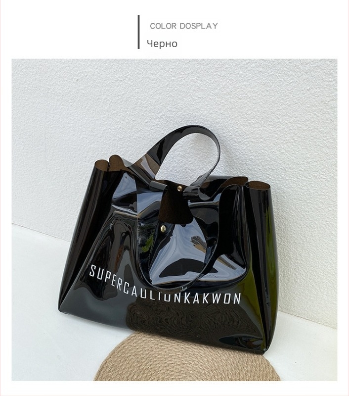Дамска прозрачна PVC чанта в корейски стил, голям капацитет, раменна чанта с лазерен PVC дизайн