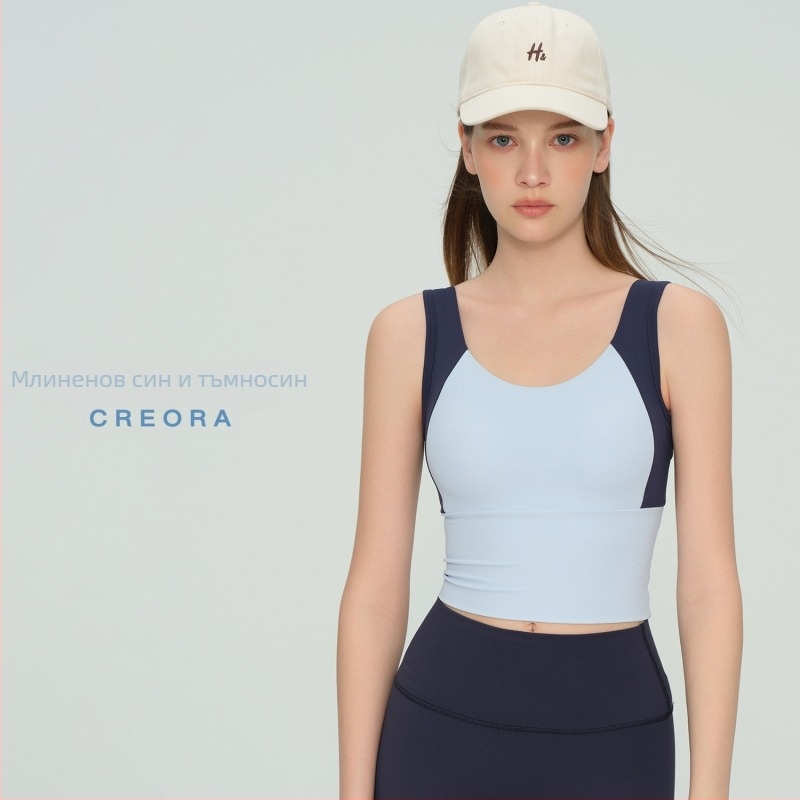 Спортен сутиен с фиксирани чашки, гръб с цветни блокове, 3/4 чашка, бързосъхнещ, удароустойчив, 80% нейлон / 20% спандекс