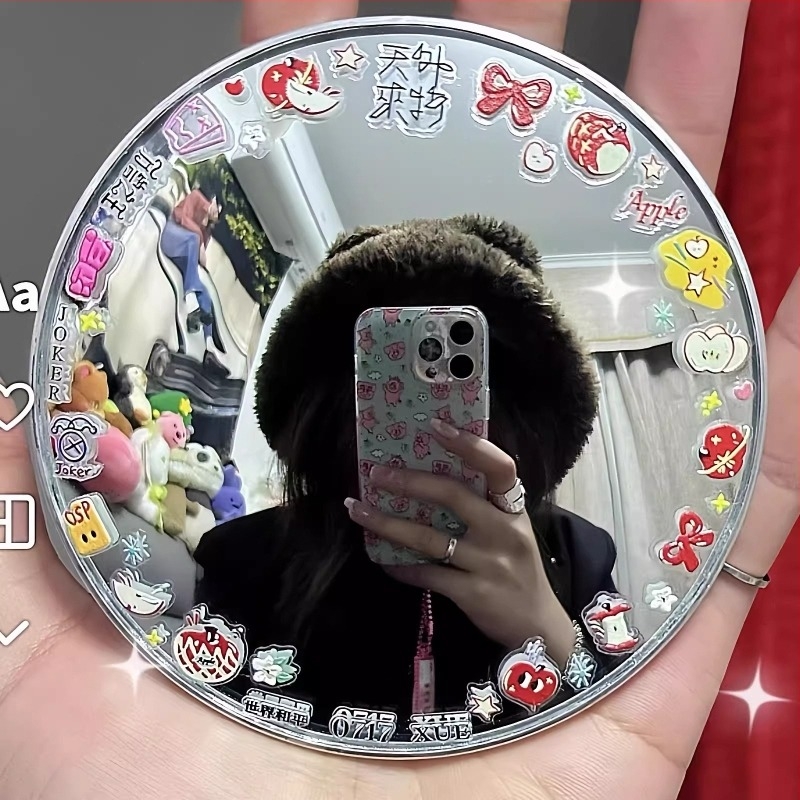 Ръчно конвексно огледало за пътуване – кръгло огледало, пластмасова рамка, стъклена леща, широкоъгълно selfie устройство