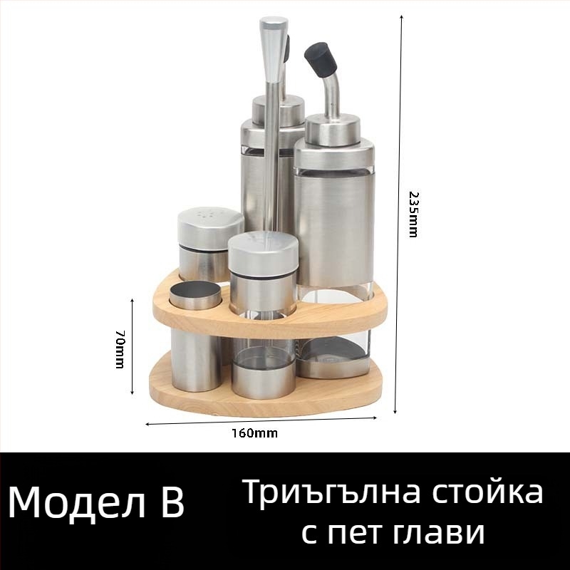 Комплект съдове за подправки от неръждаема стомана за хотели и ресторанти – буркан за олио и солник