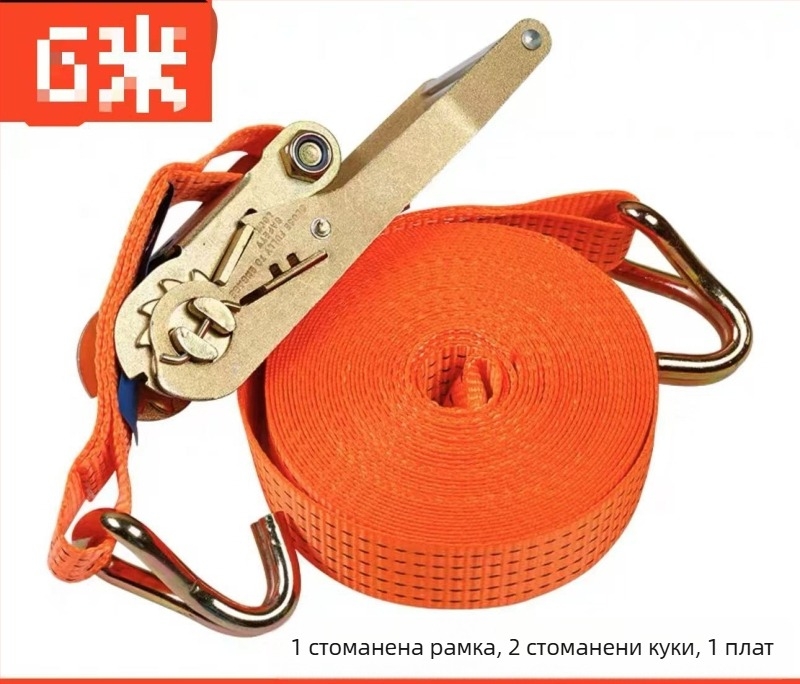 Универсална лента за връзване с двойни куки, 5 тона капацитет, полиестер, тегло 1 кг, за закрепване на товари на камиони