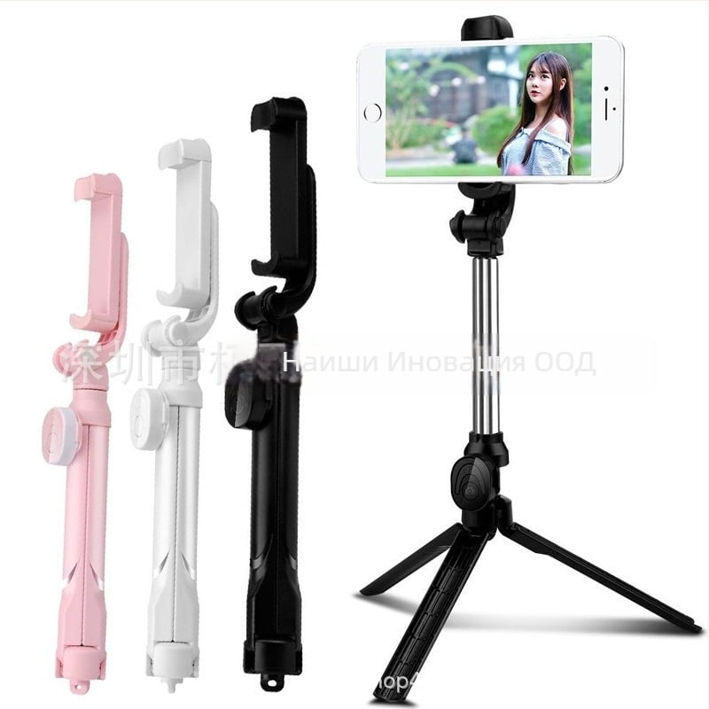 XT10 Bluetooth селфи стика с трипод и вграден държач за лайв стрийминг за телефон, хоризонтално и вертикално снимане, неръждаема стомана + ABS конструкция, с дистанционно управление