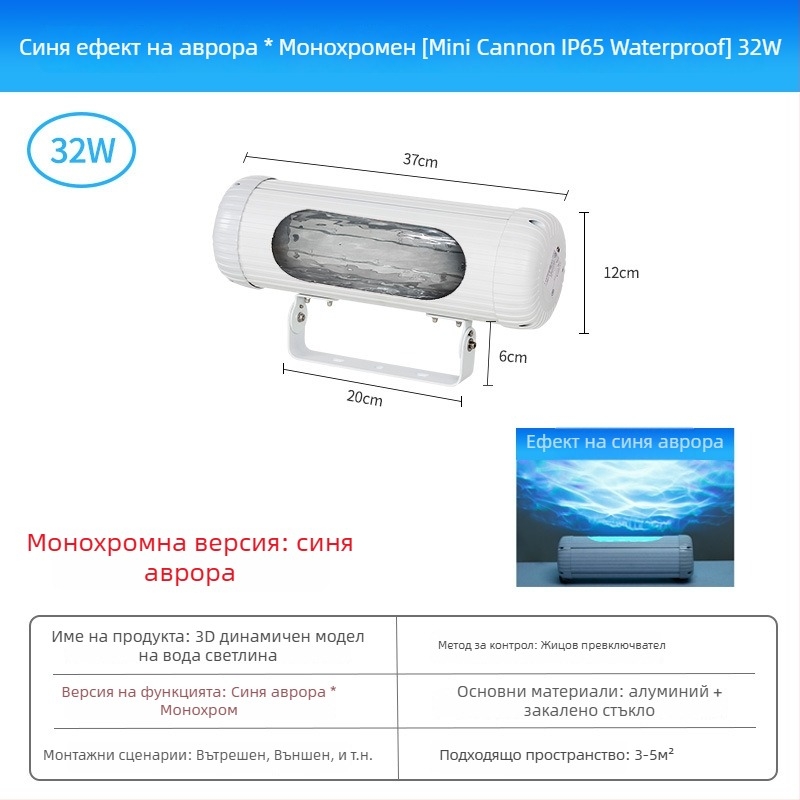 Кръгла прожекционна светлина с водна вълна за външно ползване, водоустойчива, осветление за стени, стъклен абажур, 220 V, дистанционно и интелигентно управление, 16 цвята с градиент и безстепенно димиране