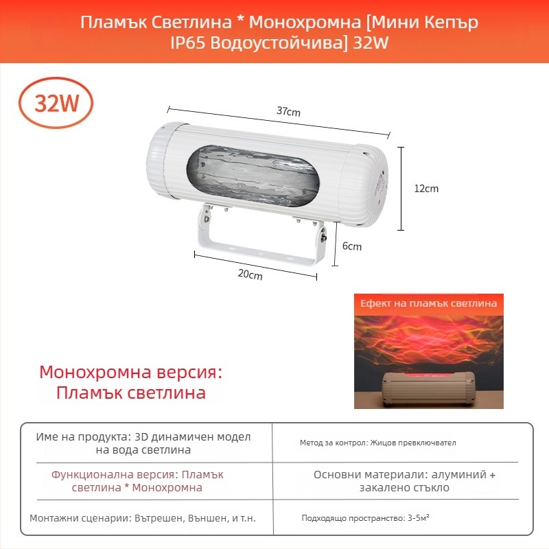 Кръгла прожекционна светлина с водна вълна за външно ползване, водоустойчива, осветление за стени, стъклен абажур, 220 V, дистанционно и интелигентно управление, 16 цвята с градиент и безстепенно димиране