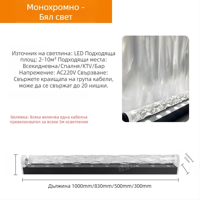 LED лампа за стена с воден модел – 3D динамични водни вълни, алуминиев корпус, 3600 lm, IP43, димируема
