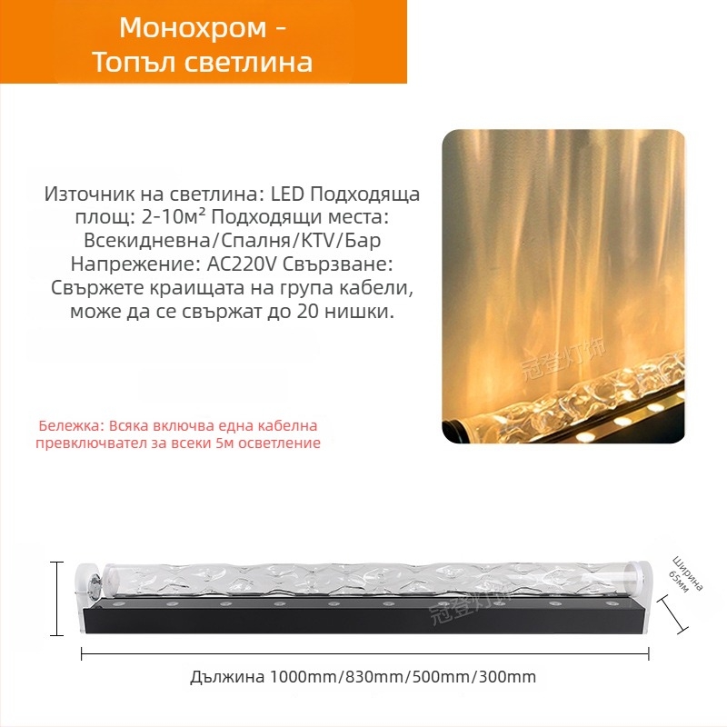 LED лампа за стена с воден модел – 3D динамични водни вълни, алуминиев корпус, 3600 lm, IP43, димируема
