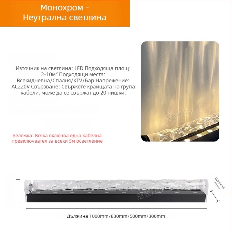 LED лампа за стена с воден модел – 3D динамични водни вълни, алуминиев корпус, 3600 lm, IP43, димируема