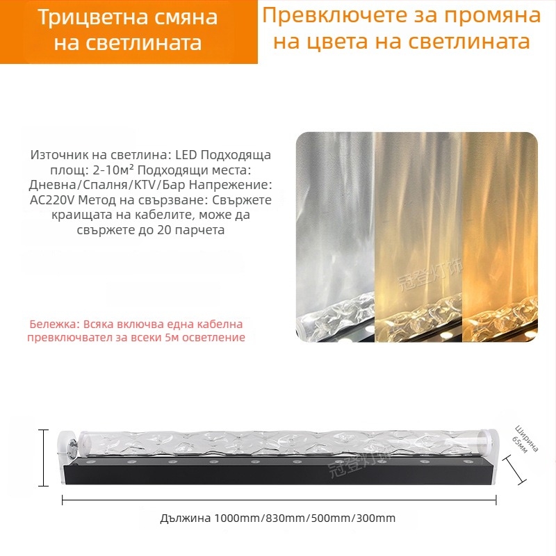 LED лампа за стена с воден модел – 3D динамични водни вълни, алуминиев корпус, 3600 lm, IP43, димируема