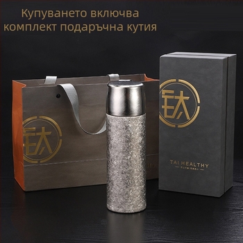 Титаниева двуслойна термос чаша с вакуумна изолация 6–12 ч, персонализиране на лого чрез лазерно гравиране или 3D принтиране, разделяне на чай и вода, вътрешен резервоар и корпус от титаний