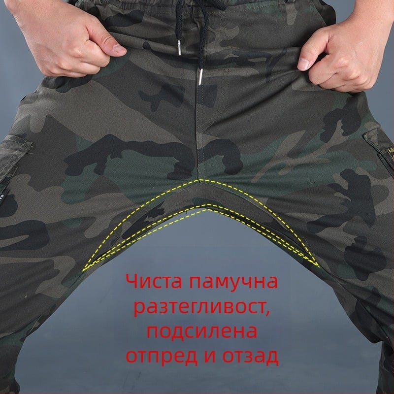 Мъжки камуфлажни работни панталони, висок талия, памук-еластан, с колан, четири сезона, джобове с множество отделения