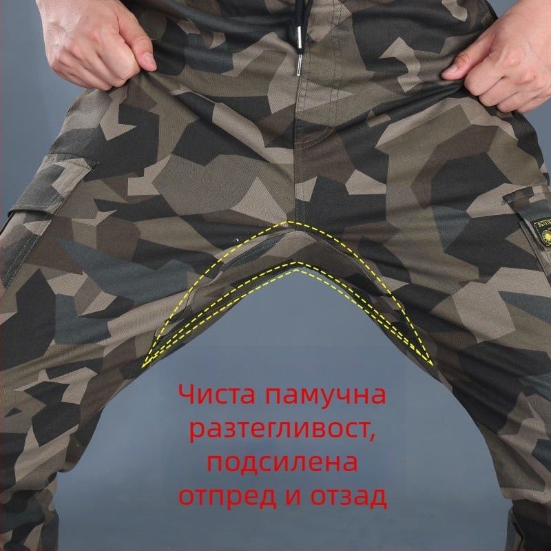 Мъжки камуфлажни работни панталони, висок талия, памук-еластан, с колан, четири сезона, джобове с множество отделения
