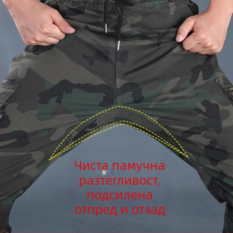 Мъжки камуфлажни работни панталони, висок талия, памук-еластан, с колан, четири сезона, джобове с множество отделения