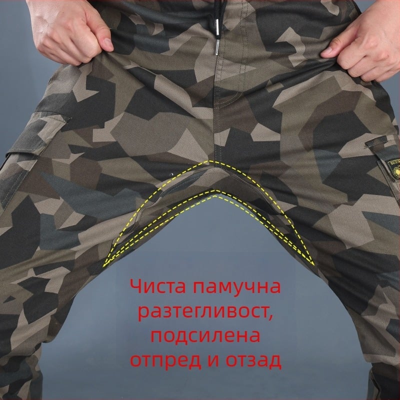Мъжки камуфлажни работни панталони, висок талия, памук-еластан, с колан, четири сезона, джобове с множество отделения