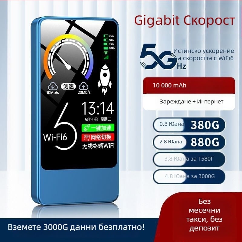 2-в-1 портативен WiFi рутер и мобилен зарядно за гейминг и стрийминг, с WiFi 6 и съвместимост с три мрежи