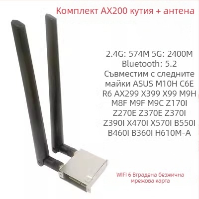 Десктоп безжична Wi‑Fi карта с 1200 Mbps, M.2 интерфейс, 2.4/5 GHz, 802.11ax