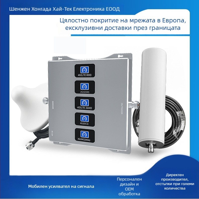 Grand вътрешен усилвател за мобилен сигнал за GSM/WCDMA/LTE, модели S5B20GDWI-Y / S5B20GDWI-LAYS, честотен обхват 800–2600 MHz, покритие до 200 Ping, вградена защитна стена