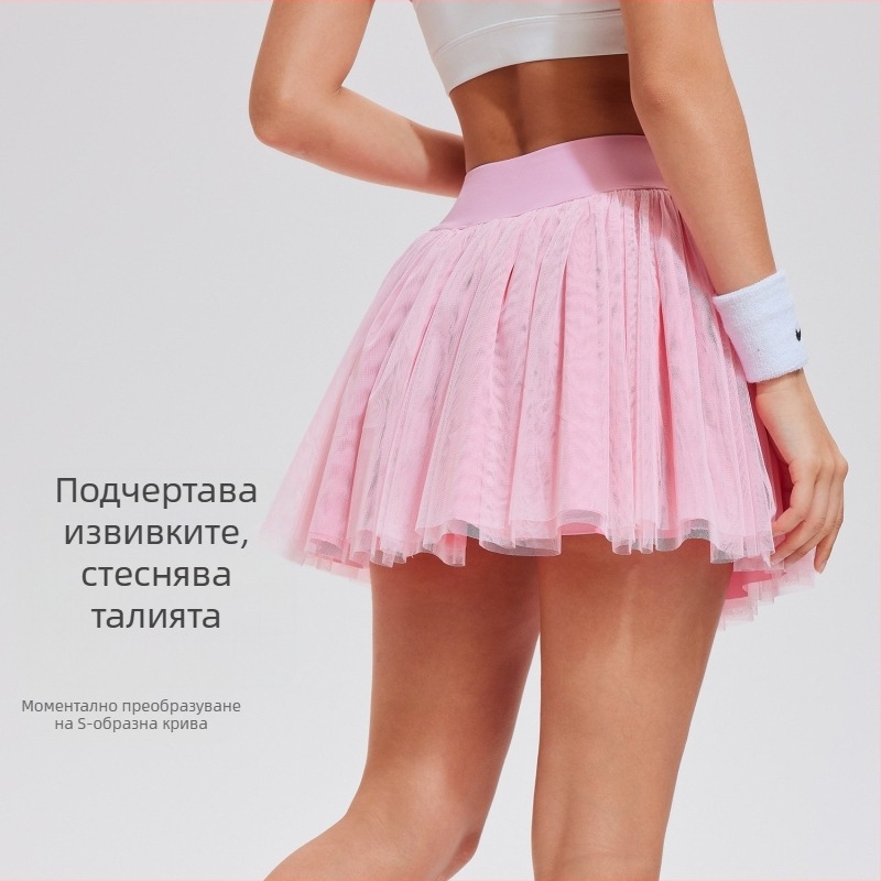 Дамска спортна тенис пола с подплата и двойни мрежести шорти (Долен стил: къса пола; Подплата: нейлон; Външна материя: полиестер; Възрастова група: възрастни; Година: 2025)