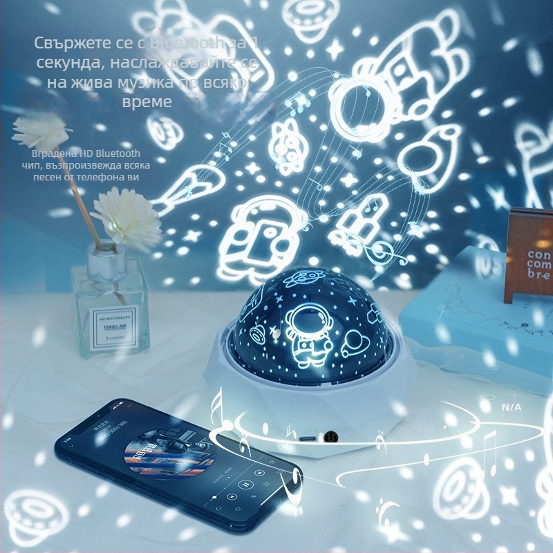 Детски проектор за звездно небе с астронавтска тема, музикална нощна светлина, Bluetooth, дистанционно управление, USB захранване или вградена батерия