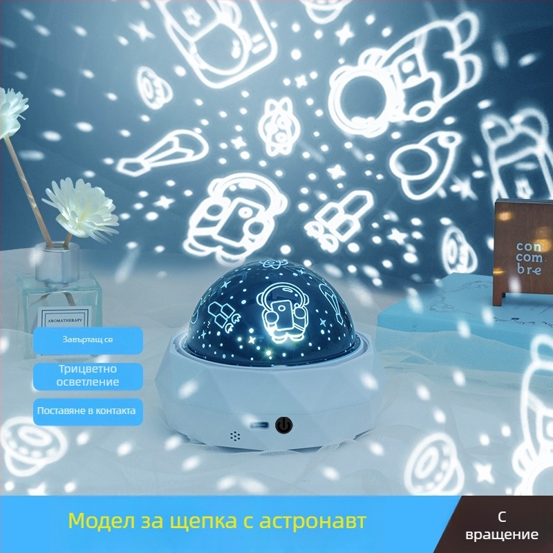 Детски проектор за звездно небе с астронавтска тема, музикална нощна светлина, Bluetooth, дистанционно управление, USB захранване или вградена батерия