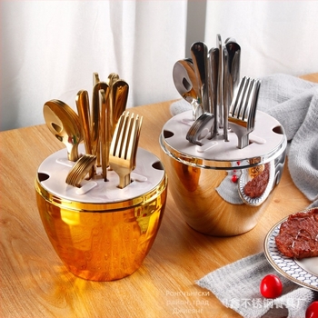 24-частов комплект прибори за хранене от неръждаема стомана – нож, вилица и лъжица; 410 неръждаема стомана, полирано с конопено колело, модерен прост стил