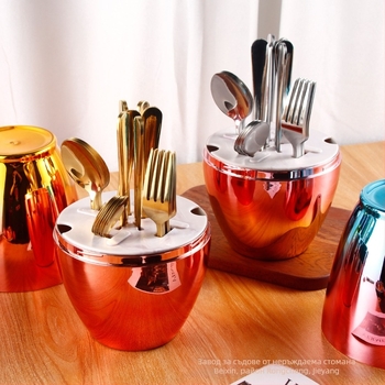 24-частов комплект прибори за хранене от неръждаема стомана – нож, вилица и лъжица; 410 неръждаема стомана, полирано с конопено колело, модерен прост стил