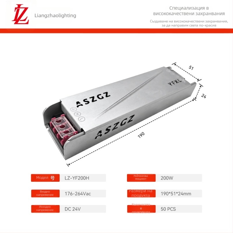 LED драйвер за ленти с плавен старт, 24V DC, вход 176–264V, изходен ток 2.5–16.6A, макс. мощност 400W, ефективност >93%