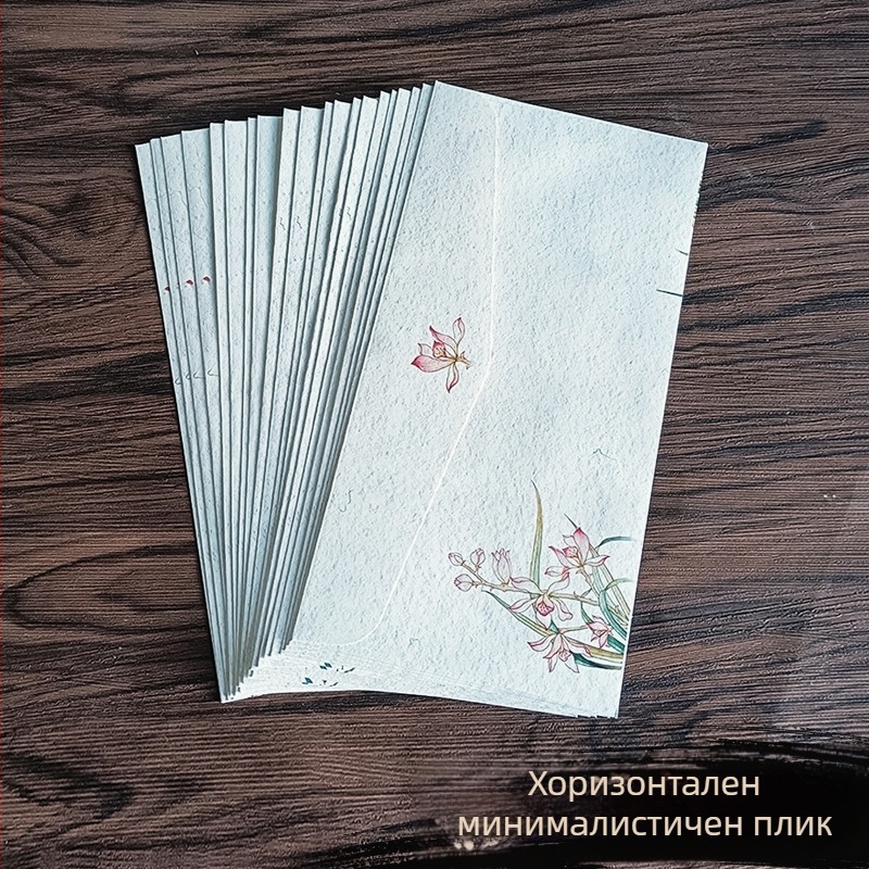 Хартия за писма със дзен вдъхновение, двустранна, ръчно рисувани цветя, стил китайски плик, марка Years Square