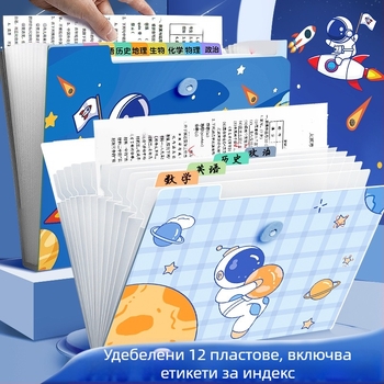 Акордеонна папка за документи, прозрачно пластмаса, 12 отделения, дебелина 0.6 мм
