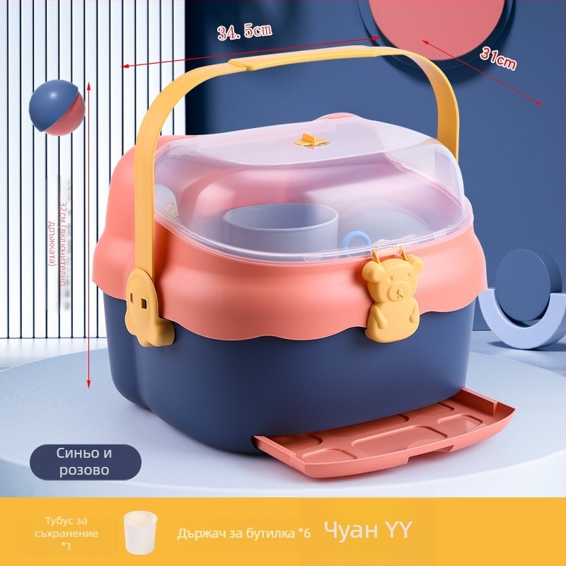 Кутия за съхранение на бебешки бутилки и посуда, с отцеждащ рафт и прахозащитен капак - модел 998, PP, вместимост 1000 л+, сгъваема, влагозащитна