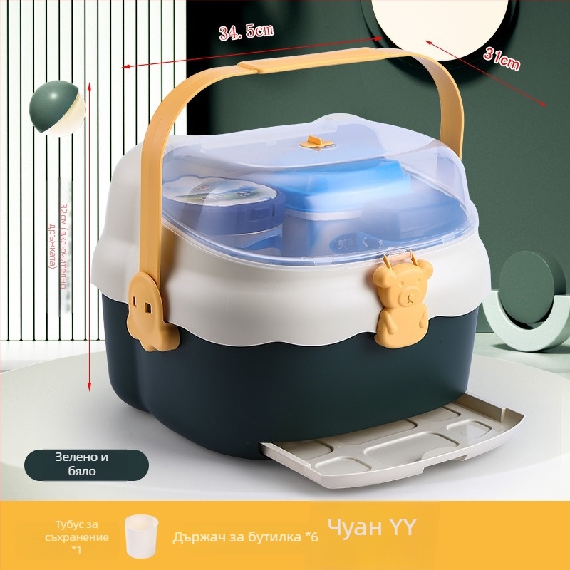 Кутия за съхранение на бебешки бутилки и посуда, с отцеждащ рафт и прахозащитен капак - модел 998, PP, вместимост 1000 л+, сгъваема, влагозащитна