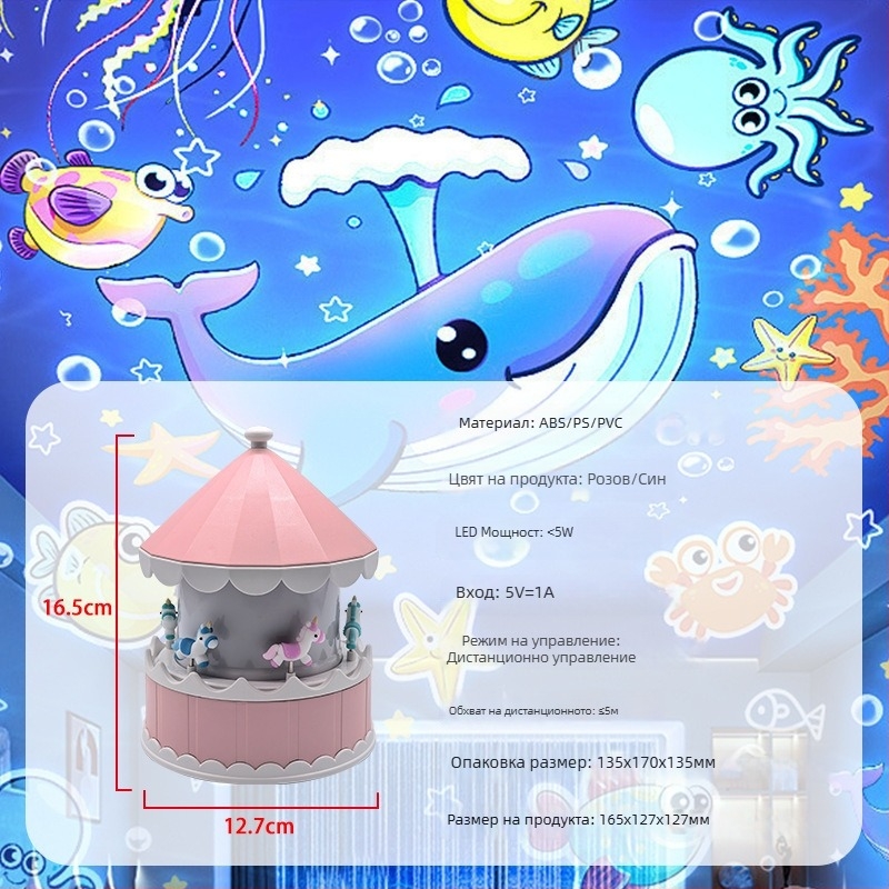 Проектор за звездно небе за деца – USB захранване, възпроизвеждане на музика, регулиране на яркостта, настолен монтаж