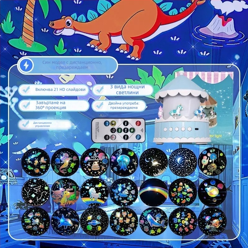 Проектор за звездно небе за деца – USB захранване, възпроизвеждане на музика, регулиране на яркостта, настолен монтаж