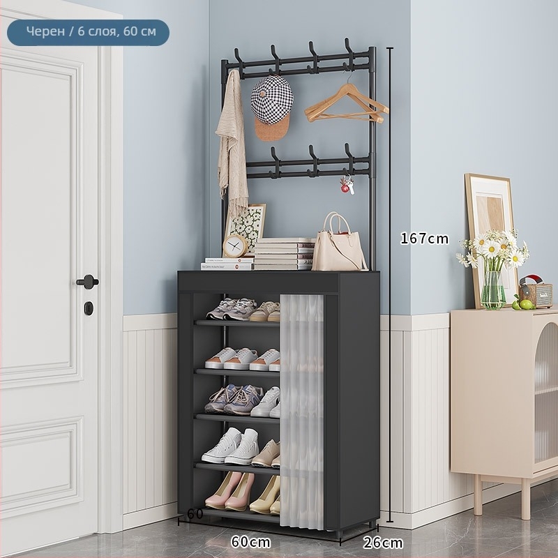 Шкаф за обувки и шапки за входна зона, свободностоящ, многоетажен, прахоустойчив, с врата