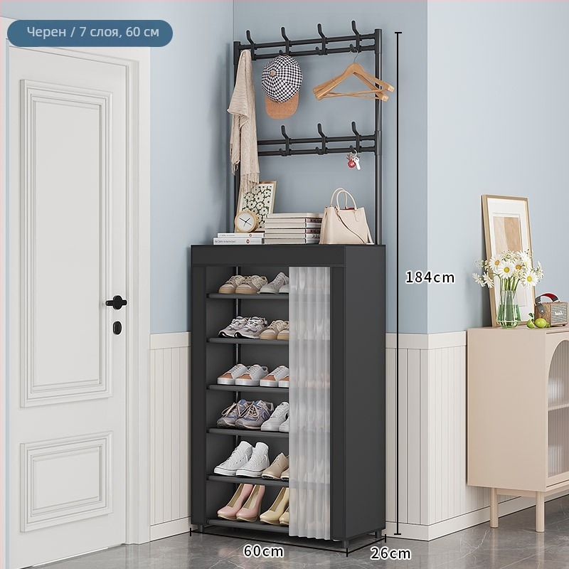 Шкаф за обувки и шапки за входна зона, свободностоящ, многоетажен, прахоустойчив, с врата