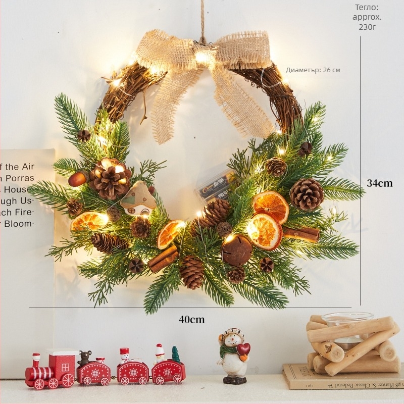 Коледна висяща декорация за входна врата, дърво и PVC, марка First Flower, стил Ин стил