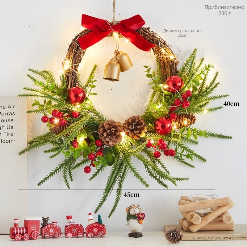 Коледна висяща декорация за входна врата, дърво и PVC, марка First Flower, стил Ин стил