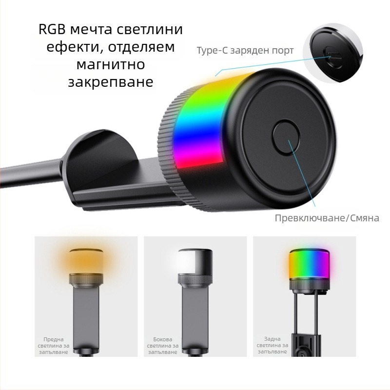 Buffy Bluetooth селфи стика с стабилизация на кадъра, светлина за снимки и алуминиев триножник за телефон